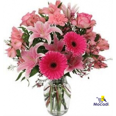 Pink roses, gerberas, lilies and...